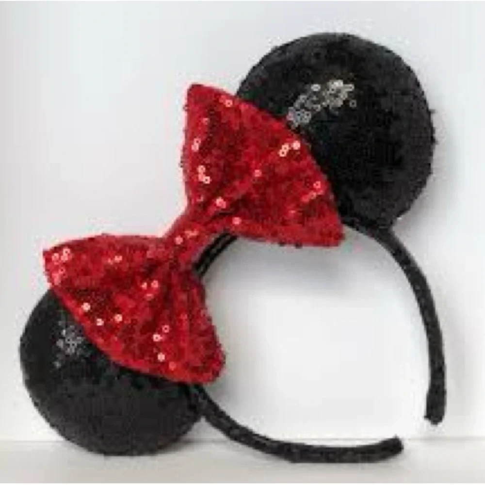 Disney Black Sequin Ears with Red Bow Headband